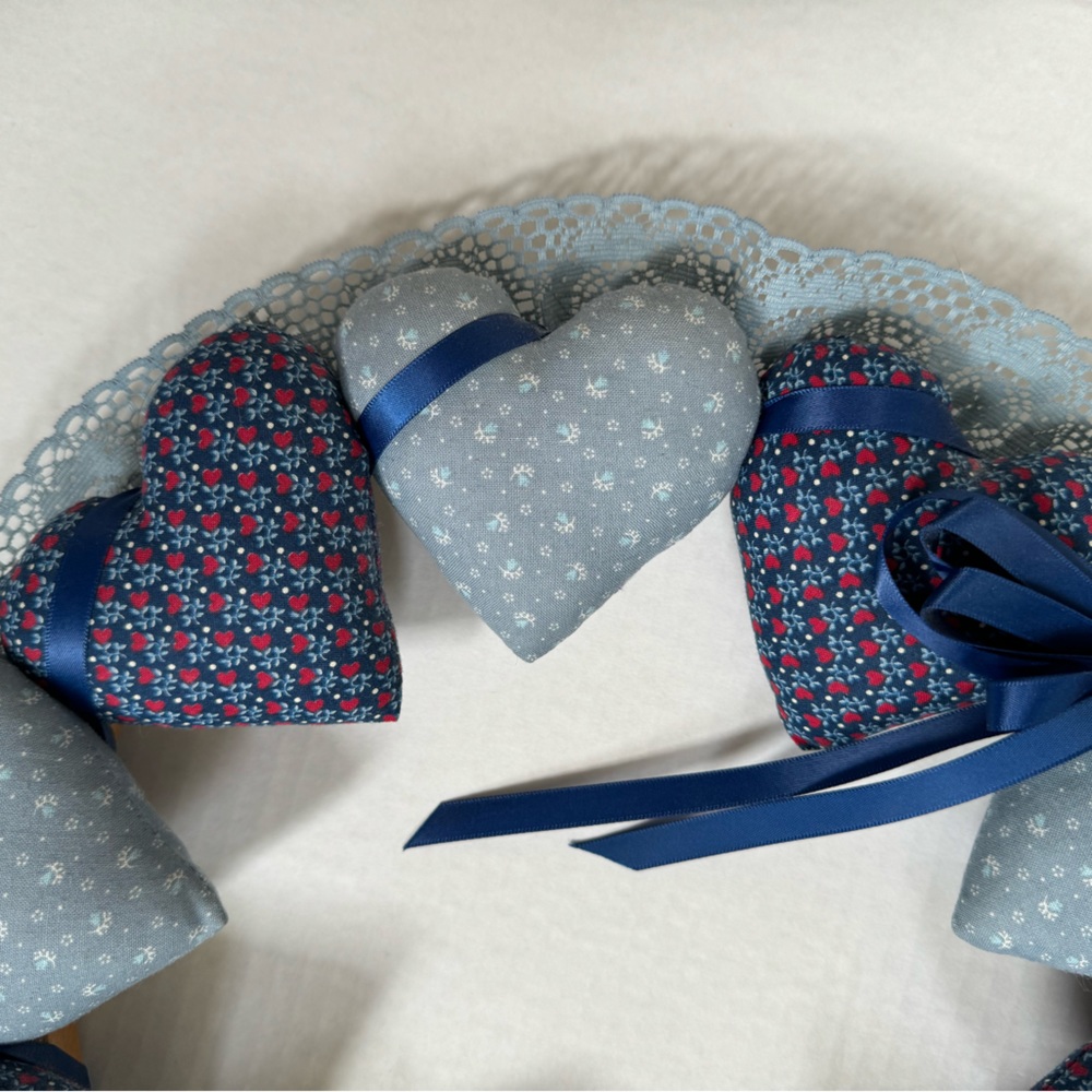 Vintage Heart Wreath country fabric lace & bow Handmade Cottagecore Farmcore - Picture 10 of 13